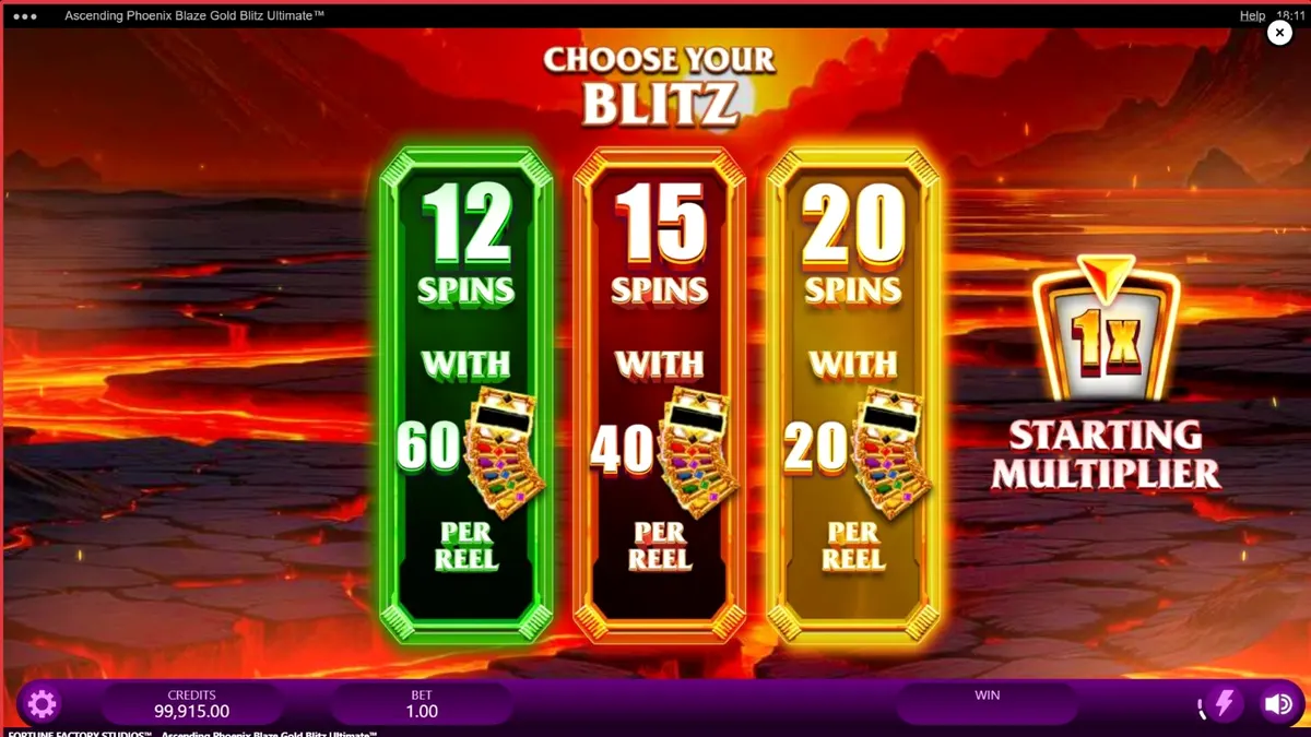 Tampilan visual slot Ascending Phoenix Blaze Gold Blitz Ultimate dengan nuansa api dan emas.